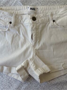 PAIGE White Rolled Hem Denim Shorts